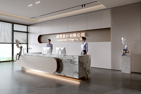 Modern company front desk background wall reception area bar desk reception desk hall simple lobby 3d model