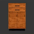Modern Orange Textured Cabinet With Two Drawers Two Doors And Black Handles