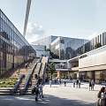 Modern High Rise Commercial Complex With Glass Facades And Riverfront Urban Design