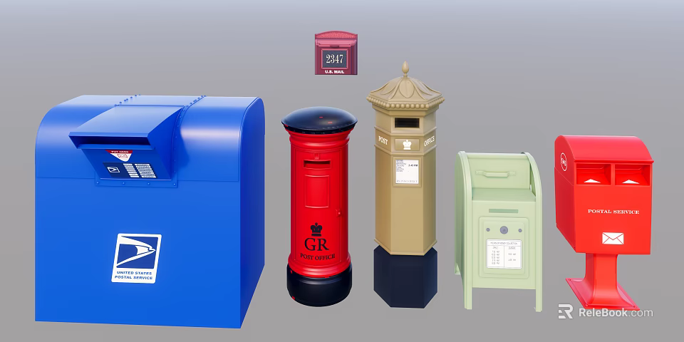 Commercial Mailboxes In Various Colors And Different Styles For Postal Equipment 3d model