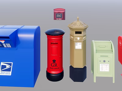 Commercial Mailboxes In Various Colors And Different Styles For Postal Equipment 3d model