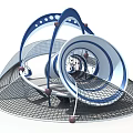 Blue And White Playground Equipment With Net Climbing Structure And Tubular Slide Tunnel