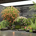 Lush Indoor Landscape With Various Plants Decorative Stones And Traditional Lantern