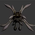 Black Biological Organ Structure With Golden Spiky Hairs And Unique Design