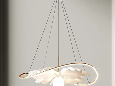 Elegant Hanging Chandelier With White Petal Design And Golden Ring Frame 3d model