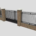 Decorative Garden Fencing With Brick Pillars And Black Iron Rails
