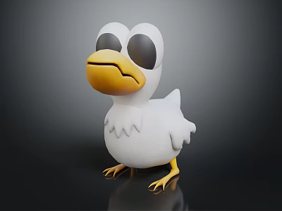 Cute Cartoon Bird Character 3D Model With White Body Yellow Beak And Black Eyes 3d model