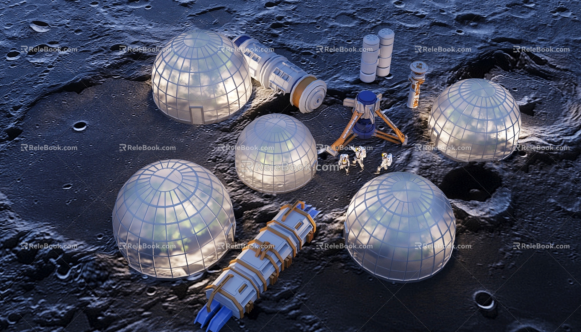 Space Space Station Glass Dome Space Bin Astronaut Crater 3d model