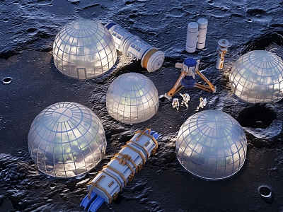 Space Station Glass Dome Space Bin Astronaut Crater 3d model