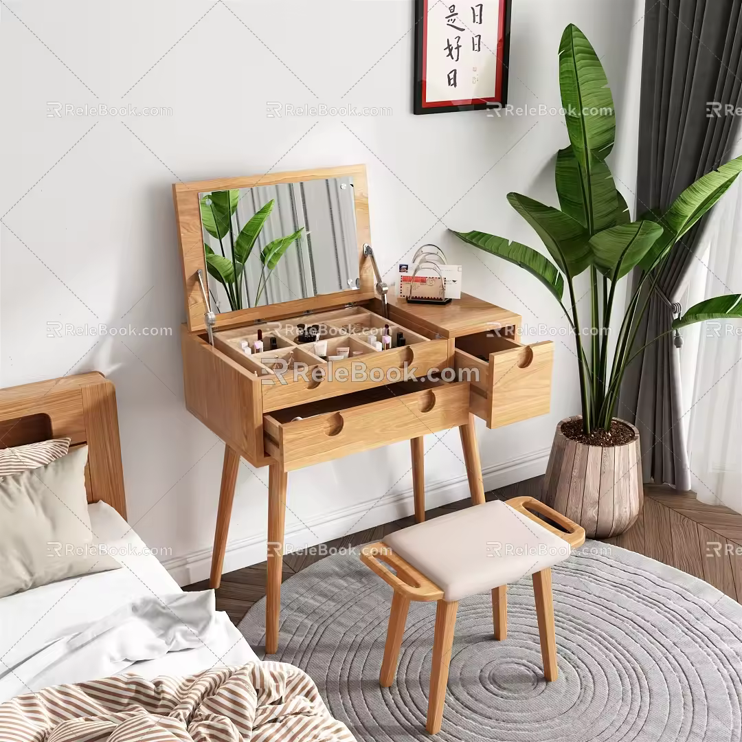 Japanese Style Dressing Table Solid Wood Dressing Table 3d model