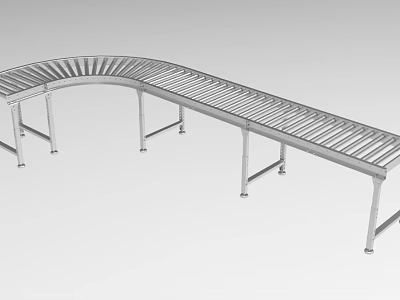 Industrial Roller Conveyor Equipment With Curved Metal Frame For Material Handling 3d model