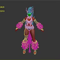 Fantasy Female 3D Model Character With Orange Hair Horned Accessories And Fluffy Fur Outfit
