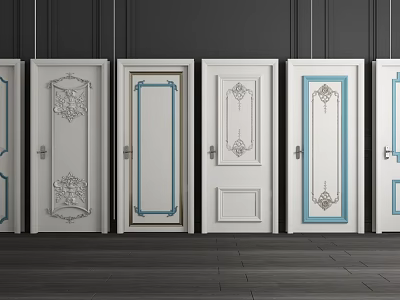 White Swing Doors With Decorative Patterns And Blue Accents Classic Design For Home Interior 3d model