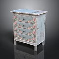 Vintage Distressed Wooden Chest of Drawers With Pink Floral Patterns And Light Blue Finish