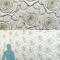 Artistic Decorative Wall Featuring 3D Rose Motifs And Delicate Embossed Leaves Design