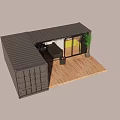 Modern Container Building Design With Wooden Deck Large Windows And Interior Space 3d model