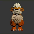 Orange Cartoon Creature Character With White Mane Fluffy Tail And 3D Model Design