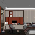 Modern Tatami Bedroom Interior Design With Storage Cabinets Desk And Bookshelves