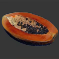 Fresh Sliced Papaya with Vibrant Orange Flesh and Black Seeds on Gray Background