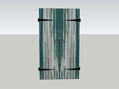 Teal And White Striped Wood Grain Entry Door With Black Metal Accents And Round Handles 3d model