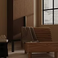 Wooden Slat Leisure Chair With Blanket And Side Table By Window City View