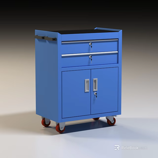 Blue Mobile Tool Storage Cabinet with Drawers Lockable Doors and Wheels 3d model 