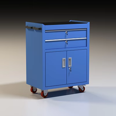 Blue Mobile Tool Storage Cabinet with Drawers Lockable Doors and Wheels 3d model
