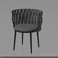 Modern Woven Back Chair With Light Gray Cushion And Brown Metal Legs