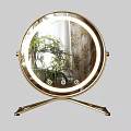 Modern Round Mirror With Gold Frame LED Lighting And Metal Stand Base Buttons