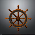 Vintage Orange Ship Steering Wheel as Key Component of Classic Watercraft