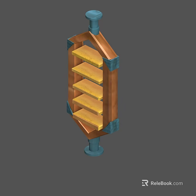 Multilayer Display Shelf with Wooden Shelves Metal Frame and Blue Support Structure 3d model 