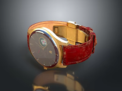 Elegant Wristwatch With Red Leather Strap And Gold Case Decorative Dial Design 3d model