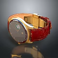 Elegant Wristwatch With Red Leather Strap And Gold Case Decorative Dial Design