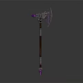 3D Rendered Battle Axe With Purple Glowing Accents And Metallic Handle Design