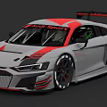 Audi Sport Silver Race Car With Red Stripes And Aerodynamic Rear Wing