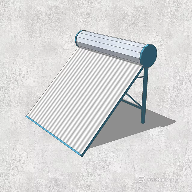 Solar Water Heater With Flat Plate Collector And Cylindrical Storage Tank On Blue Stand 3d model 