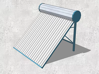 Solar Water Heater With Flat Plate Collector And Cylindrical Storage Tank On Blue Stand 3d model