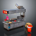 Mobile Malatang Street Food Cart With Cooking Equipment Ingredients And Red Signboard
