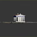 Ancient Temple Model Featuring Red Roof And Columned Structure With Surrounding Greenery Terrain