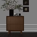 Elegant Wooden Nightstand With Black Vase Pink White Flowers Green Leaves And Framed Wall Art