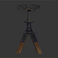 Industrial Style Bar Stool With Metal Frame And Wooden Legs Design