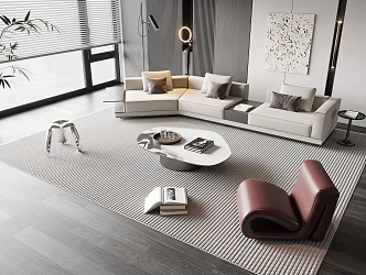 Sofa Coffee Table Combination Module Corner Sofa Coffee Table Single Person Leisure Chair Sofa Background Wall Floor Lamp Carpet Side Table Jewelry Ornaments 3d model