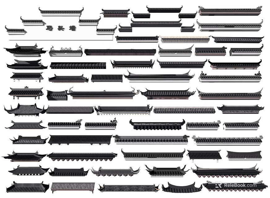 Traditional Chinese Architectural Components Various Roof Eaves Styles For Classic Building Design 3d model 