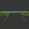 Modern Stylish Wooden Desk With Blue Top Two Drawers And Unique Leg Design