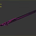 Black And Red Long Blade Weapon Featuring Serrated Edge And Red Handle Accents