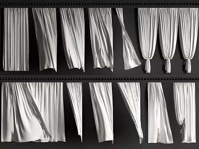 Elegant Flowing Curtains With Various Hanging Styles For Home Interior Decor 3d model
