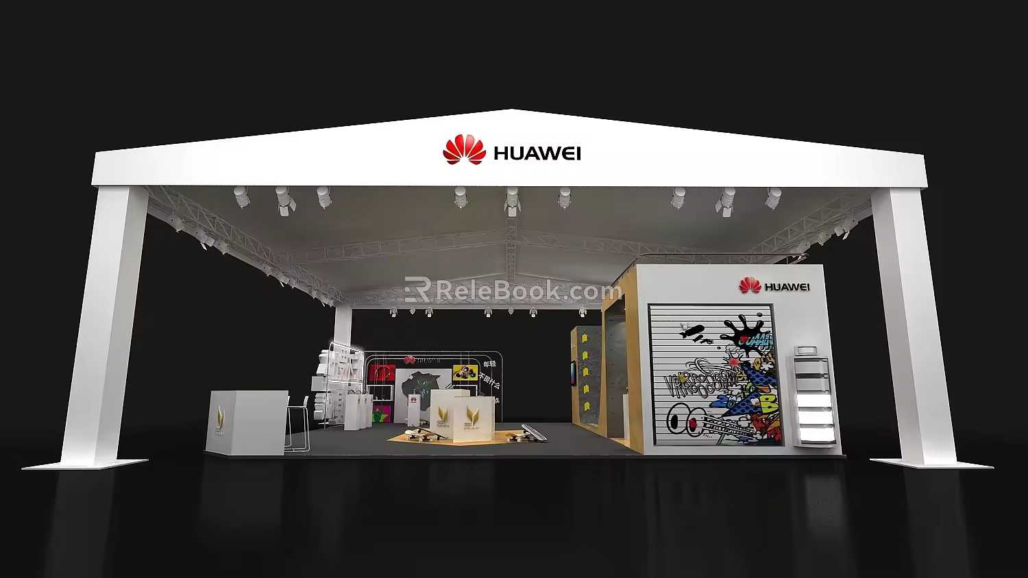 Huawei Roadshow pop-up shop Mobile Phone US Chen Maimang Interactive Photo Card Skateboard Fast Charging Technology Experience Desk 3d model