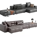 Contemporary Leather Sectional Sofa With Plush Cushions And Side Table Accents 3d model