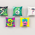 Vibrant Decorative Pillows With Diverse Artistic Prints And Colorful Patterns On Light Backdrop 3d model