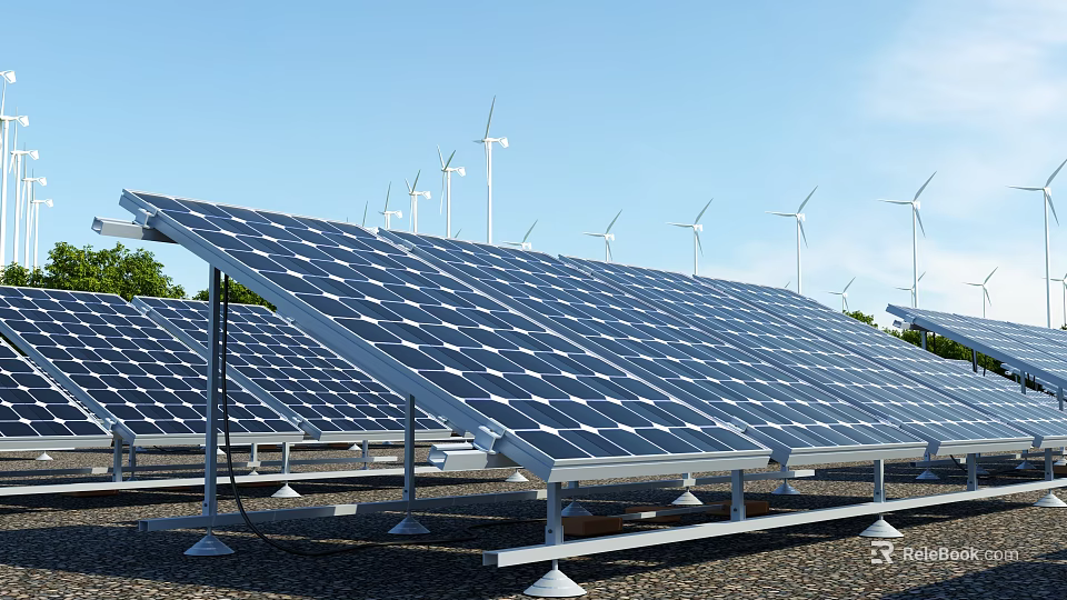 Solar Panel Mounting Steel Frame Structure For Renewable Energy Outdoor Array 3d model